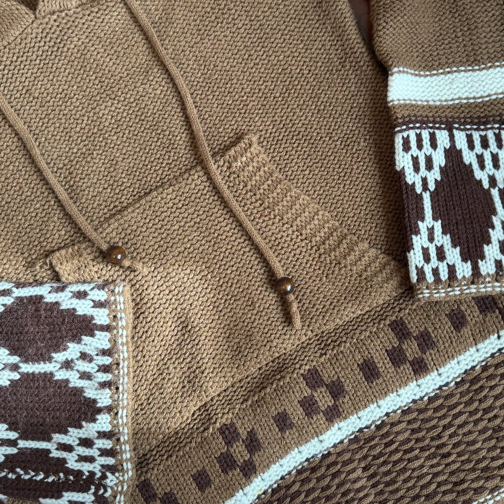 Earthbound Baja Style Hoodie Sweater Brown Knit Boho Size S - Picture 3 of 11